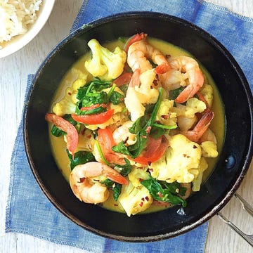 Coconut Shrimp Curry with Cauliflower, Red Pepper, and Spinach