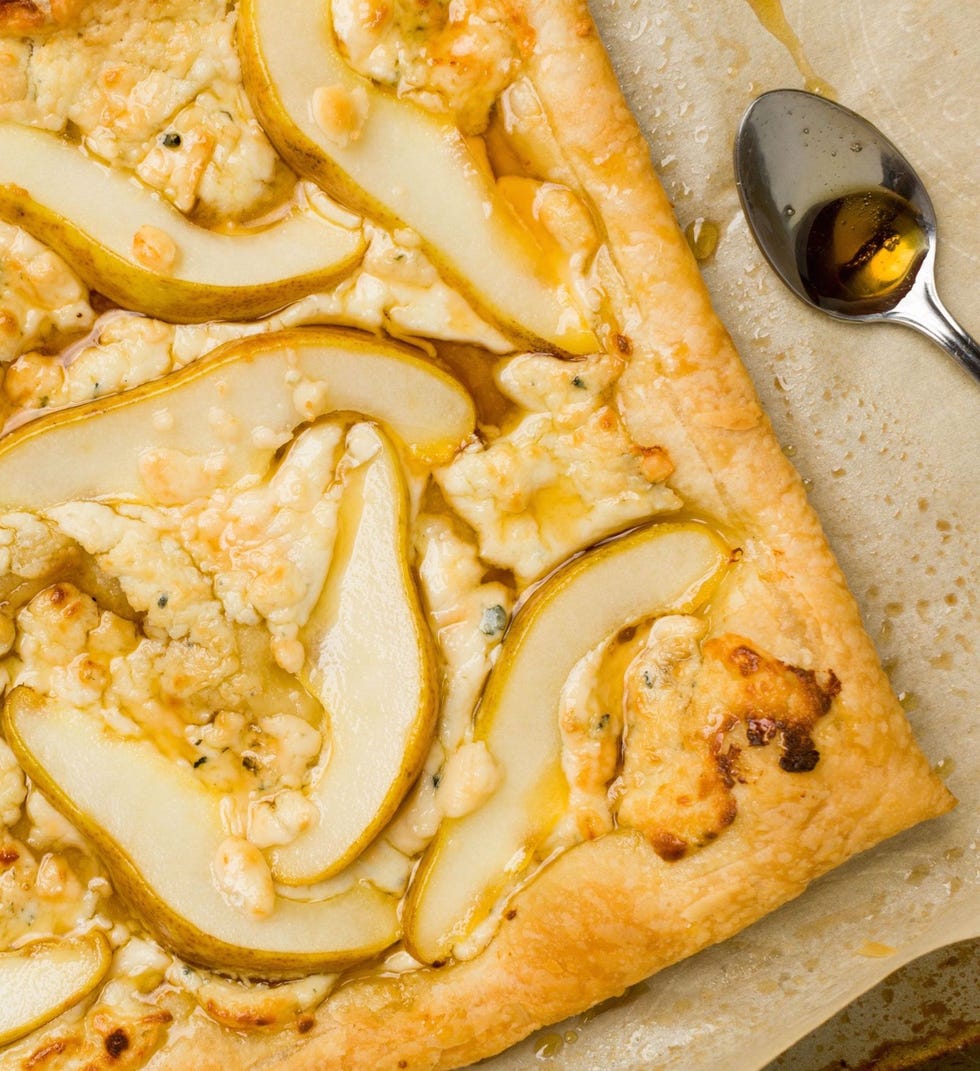 pear  blue cheese  and maple puff pastry tarts
