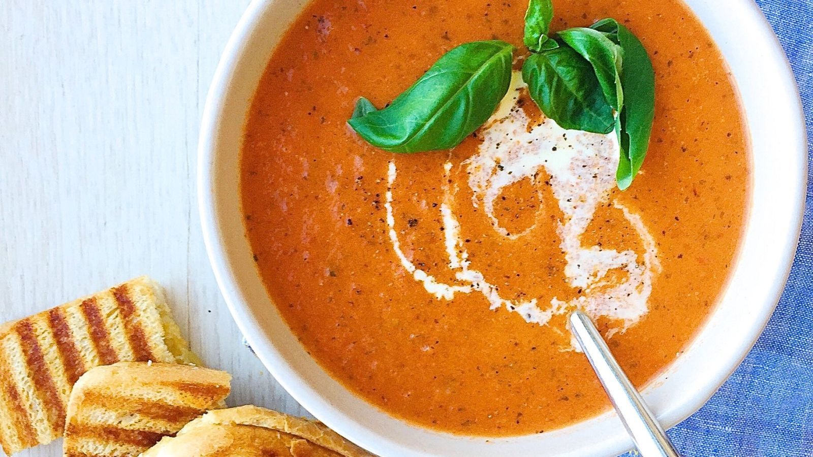 Creamy Tomato Basil Soup with Grilled Cheese Bites