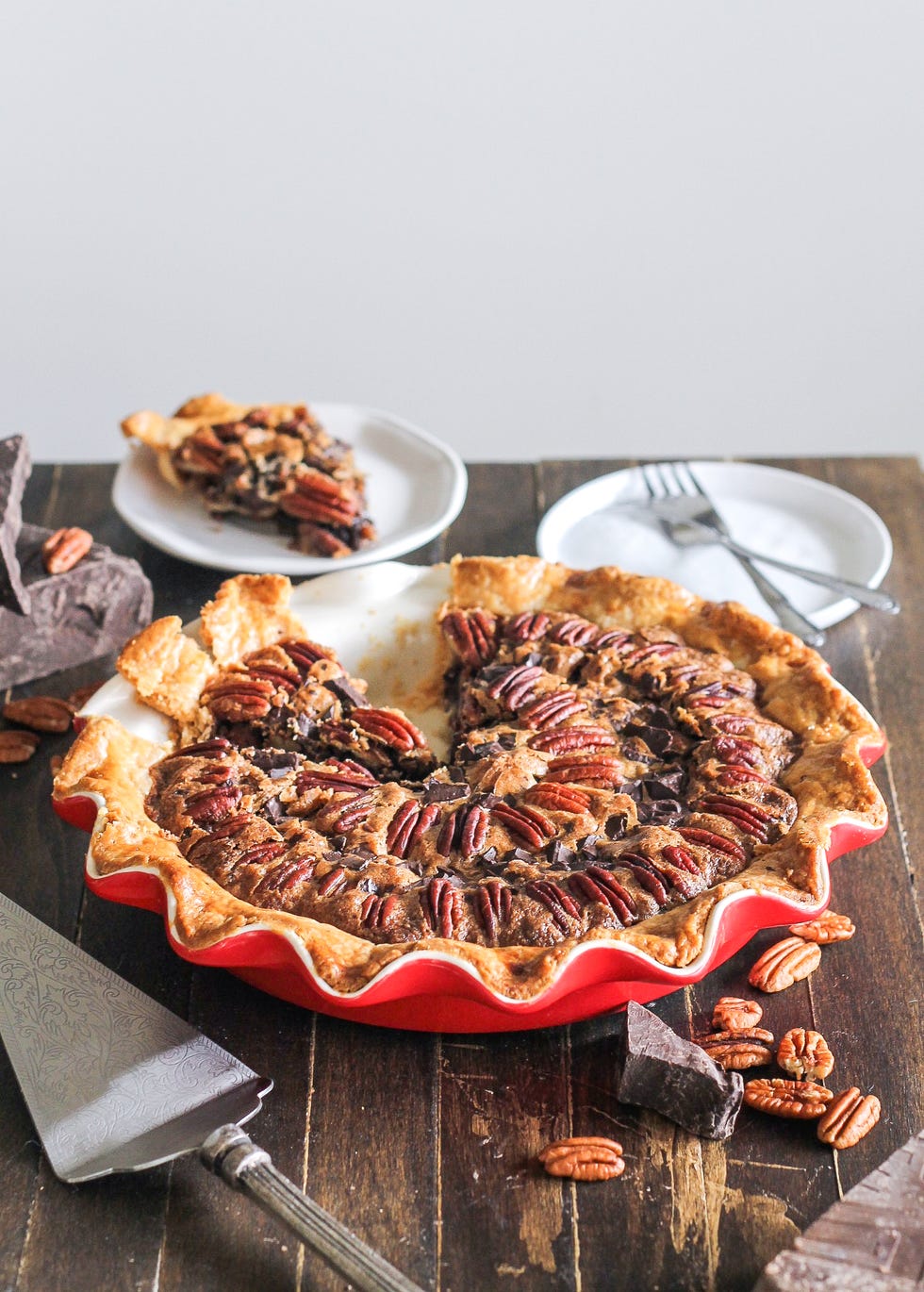 Dark Chocolate Bourbon Pecan Pie