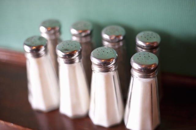 Product, Brown, Teal, Salt and pepper shakers, Chemical compound, Seasoning, Beige, Glass bottle, Table salt, Salt, 