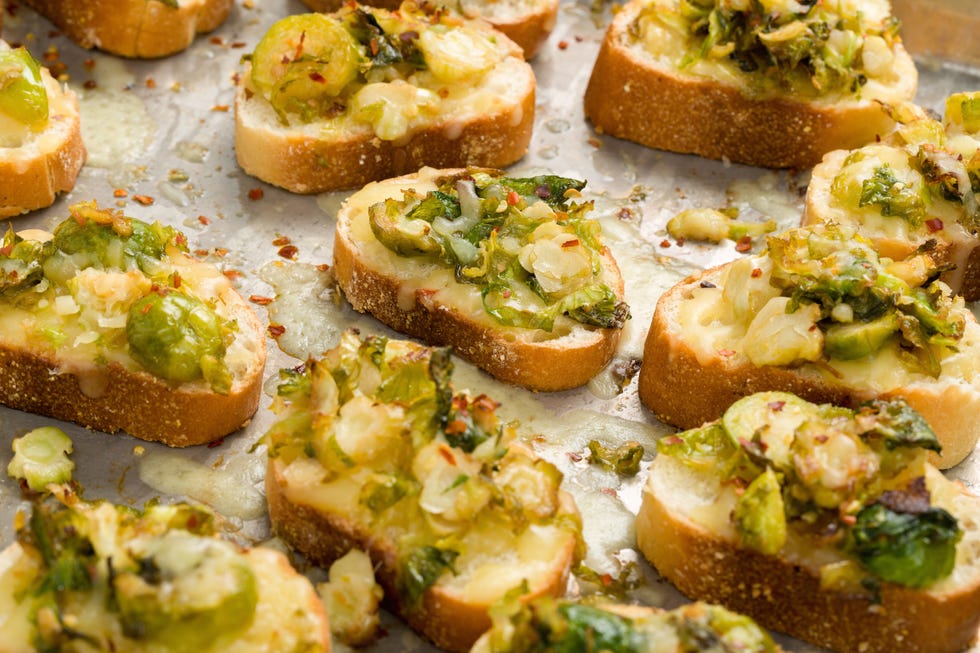 cheesy brussels sprouts mini toasts