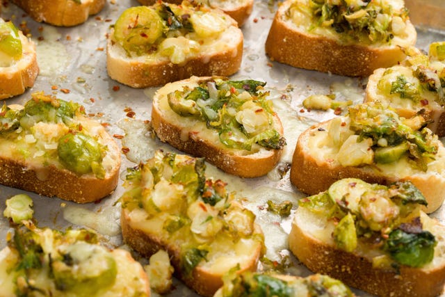delish-brussels-sprout-crostini cheesy brussels sprouts mini toasts