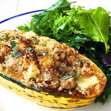 sausage and fontina stuffed delicata squash with sage breadcrumbs
