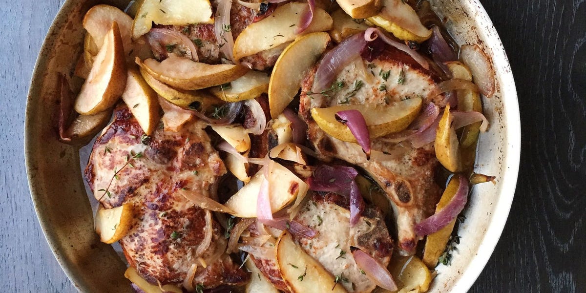 Pork Chop Skillet with Pears and Red Onions