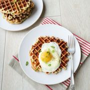 Cheddar-Scallion-Bacon Waffles with Soft-Cooked Eggs