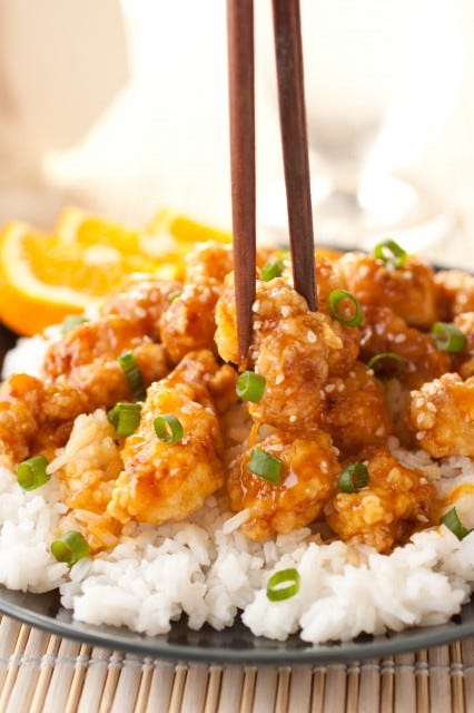 Dish, Food, Cuisine, Ingredient, Sesame chicken, Orange chicken, White rice, Steamed rice, General tso's chicken, Jasmine rice, 