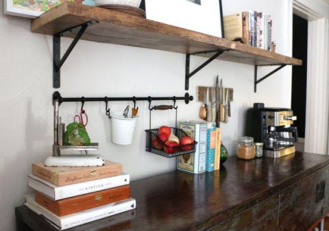 Room, Shelving, Shelf, Picture frame, Countertop, Houseplant, Kitchen appliance, Kitchen, 