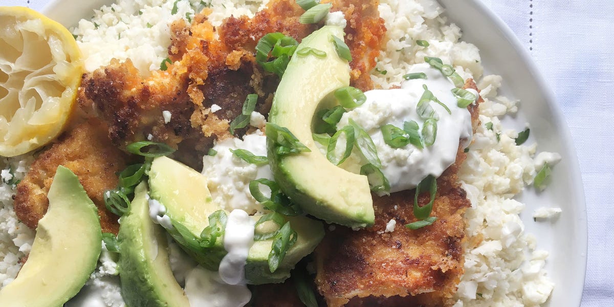 Buffalo Chicken Cutlets with Cauliflower Rice