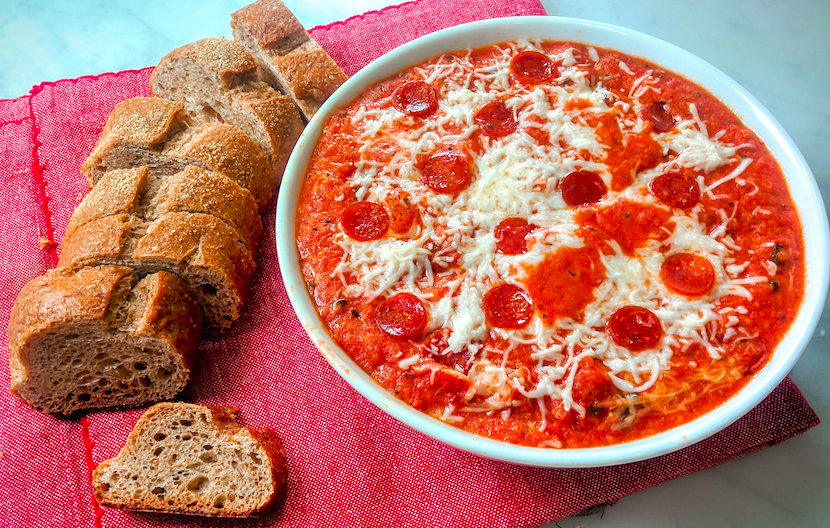 pizza fondue close up