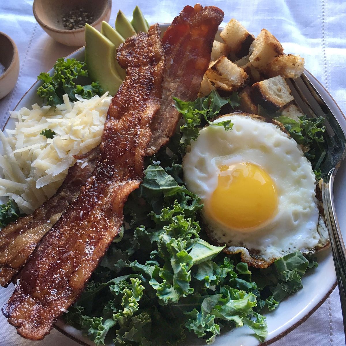 kale, bacon, egg and cheese salad