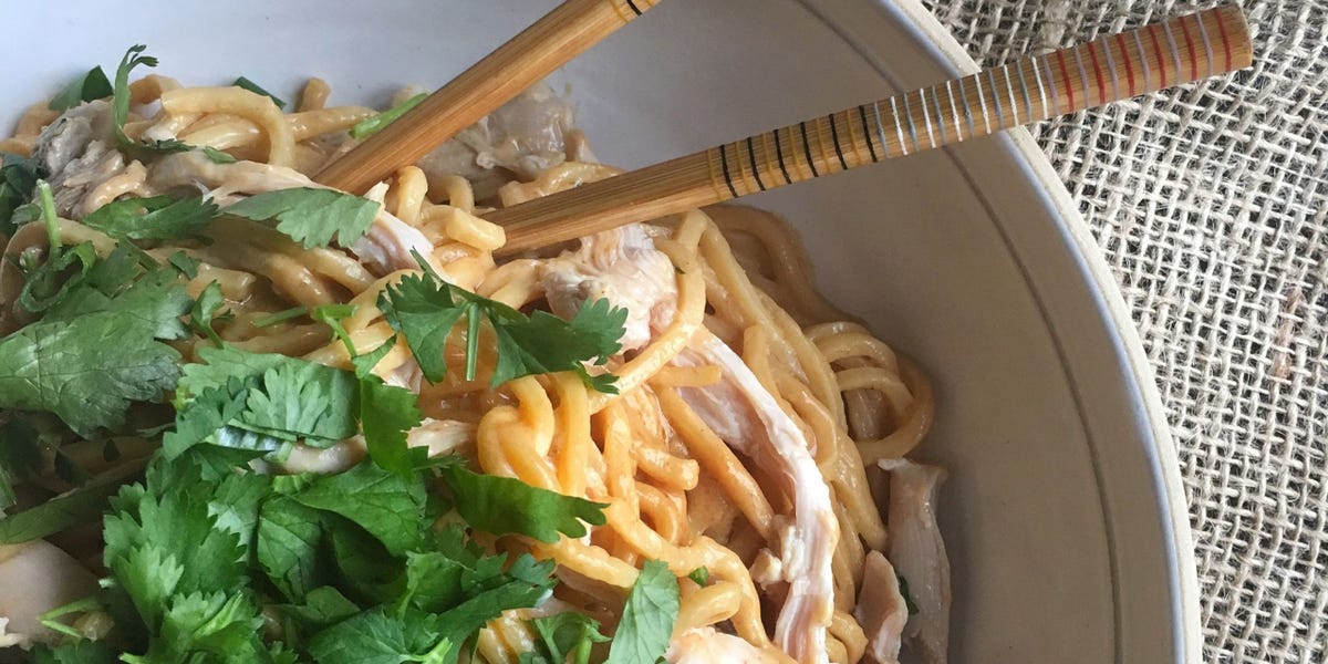 Coconut Peanut Noodles with Shredded Chicken