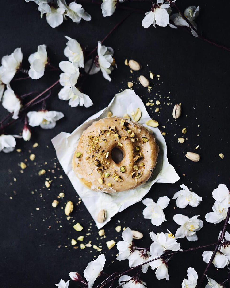 Cuisine, Finger food, Food, Ingredient, Baked goods, Dessert, Doughnut, Dish, Petal, Bagel, 