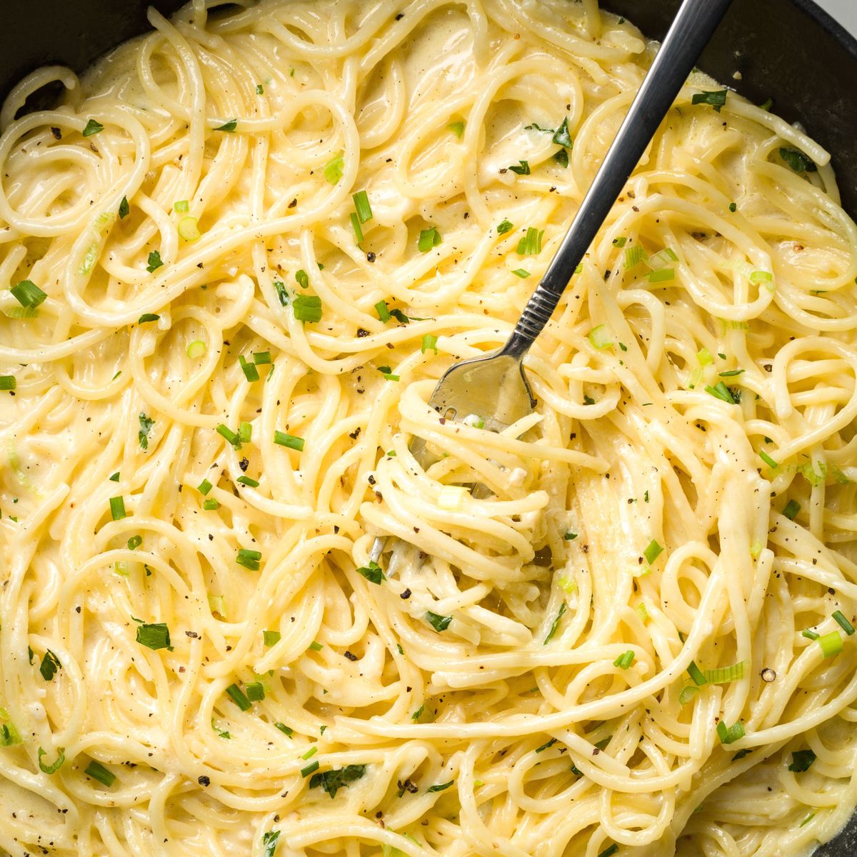 Best Creamy Three-Cheese Spaghetti Recipe - How to Make Creamy Three ...