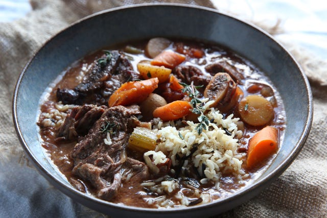 slow cooker short rib stew and wild rice