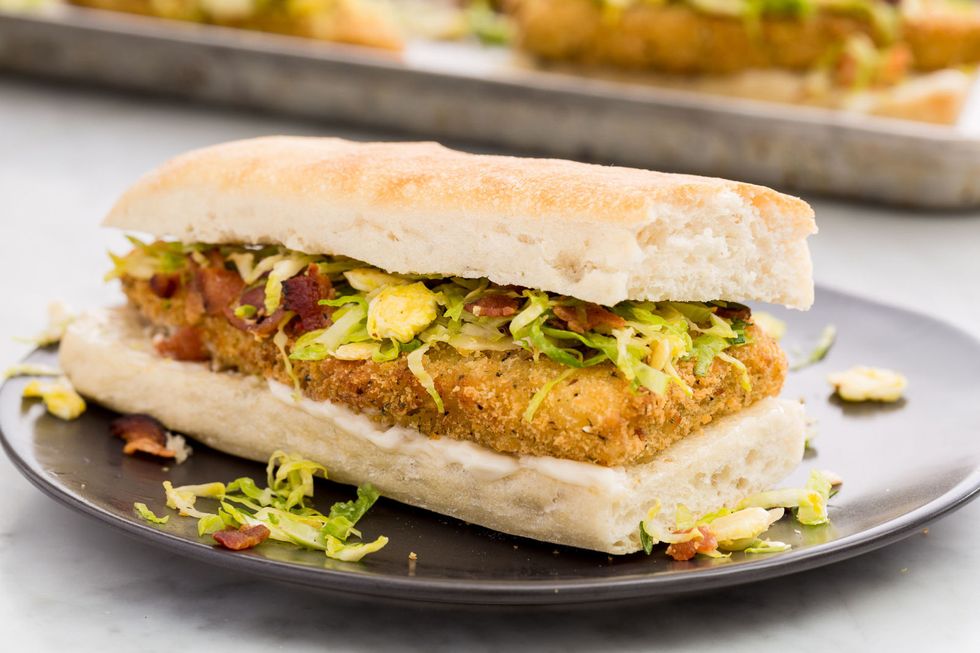 The Best Parmesan-Crusted Cod Sandwiches with Bacon-Brussels Sprout ...