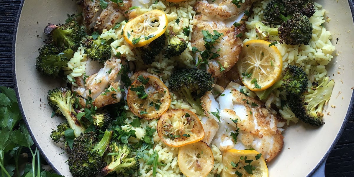 Ginger-Lemon Cod with Roasted Broccoli and Rice