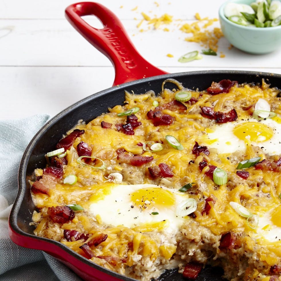 <p>If you love nestling baked eggs in greens or tomato sauce, just wait until you taste them in cheesy oatmeal. </p><p>Get our twist on Cascadian Farm's recipe on<span class="redactor-invisible-space"> <a href="http://gogonow.org/cooking/recipe-ideas/recipes/a45988/bacon-and-egg-savory-oats-recipe/%22%3EDelish%3C/a%3E.%3C/span%3E%3C/p%3E
