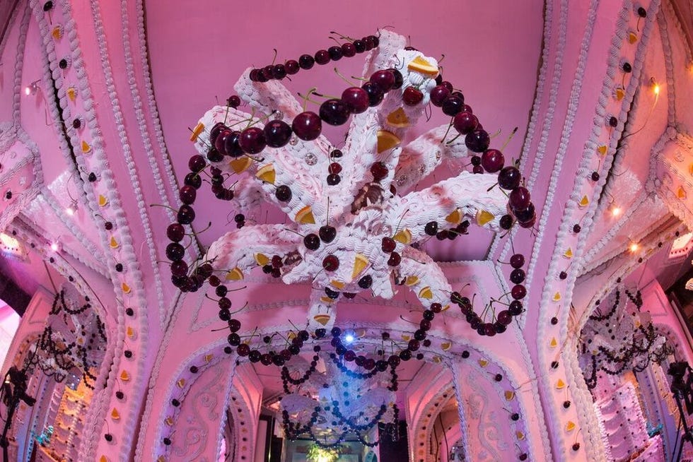Interior design, Purple, Pink, Ceiling, Decoration, Interior design, Magenta, Light fixture, Lavender, Violet, 