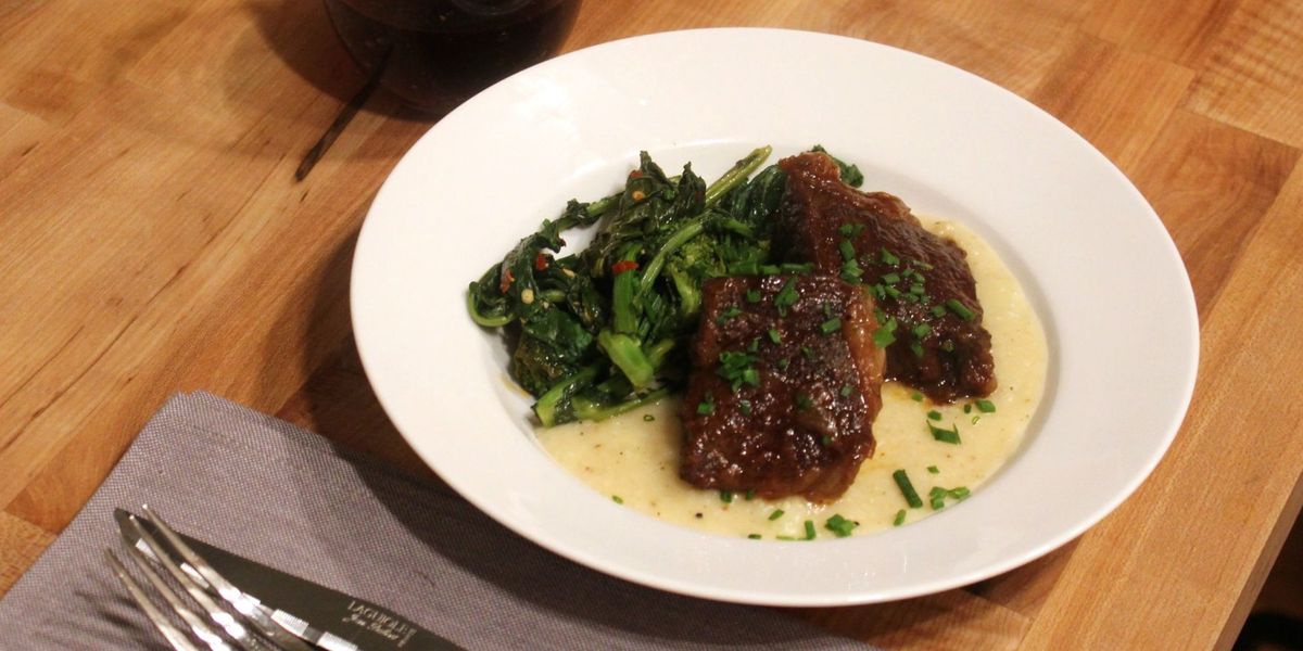 BBQ Braised Short Ribs with Cheesy Cauliflower Grits Recipe  Delish.com