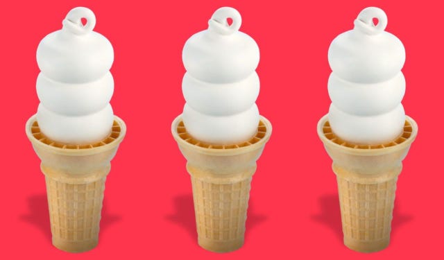 Ice cream cone, Frozen dessert, Soft Serve Ice Creams, Ice cream, Dessert, Food, Dairy, Sorbetes, Cream, Cone, 