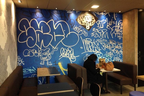 Wall, Majorelle blue, Paint, Handwriting, Graffiti, Blackboard, Writing, Visual arts, Illustration, Plywood, 