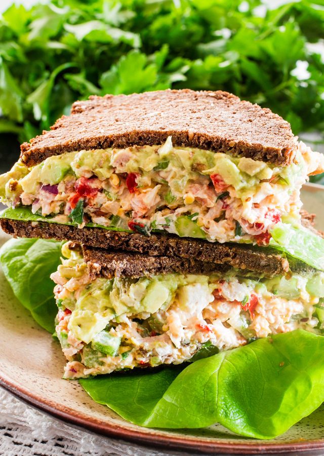 30 Easy Chicken Sandwich Recipes Best Chicken Sandwiches Delish Com   Loaded Chicken Salad Sandwiches With Guacamole 