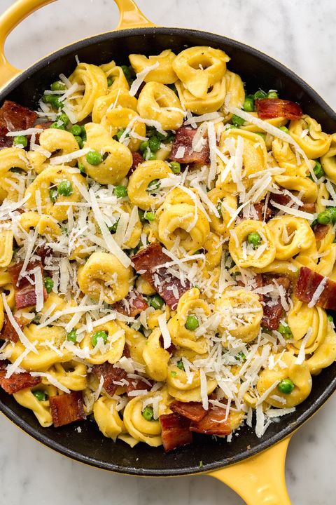 cheese tortellini with peas and bacon