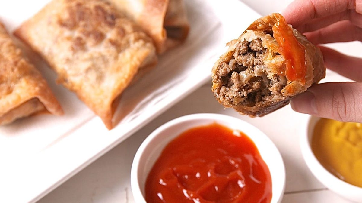 Video player poster image preview for Bacon Cheeseburger Egg Rolls