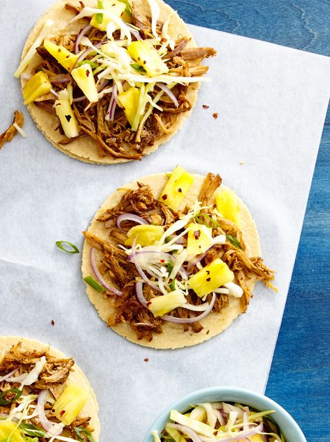 pulled pork tacos with pineapple slaw
