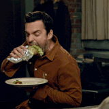 Nick from New Girl eating.