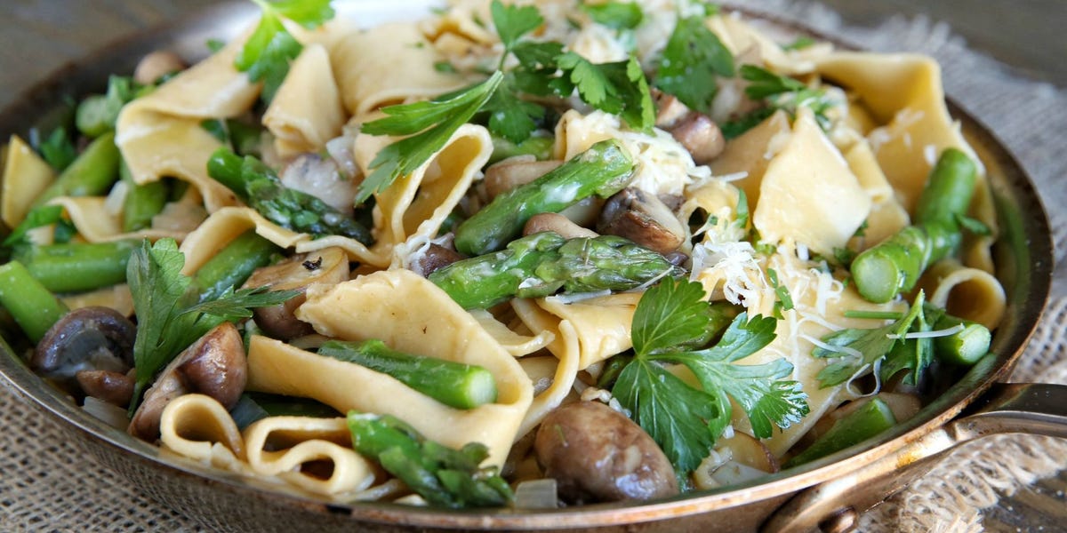 Spring Asparagus and Mushroom Pappardelle