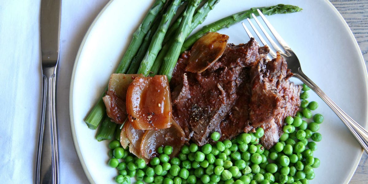 Slow Cooker Pot Roast with Peas and Asparagus