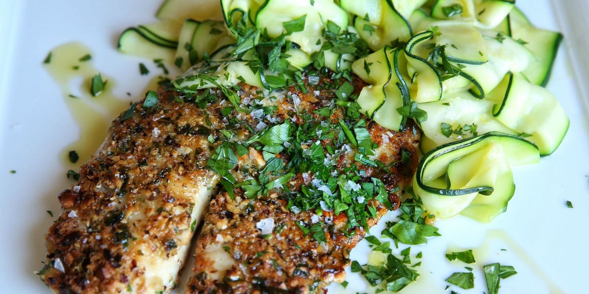 Hazelnut Crusted Tilapia with Zucchini Ribbons