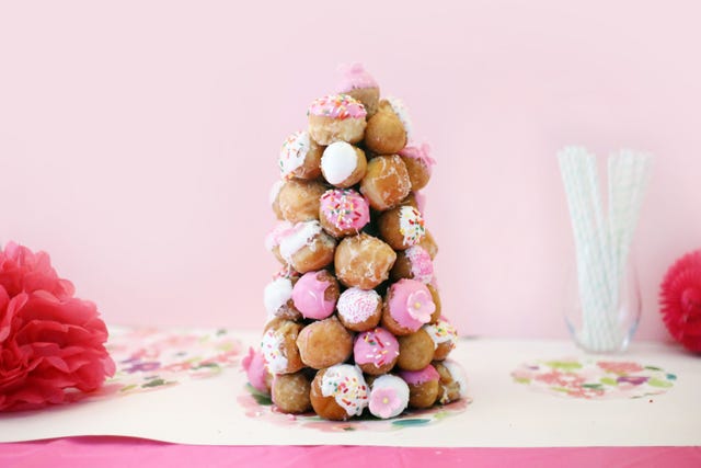 How to make a tower of donuts for a party centerpiece or easy dessert idea.