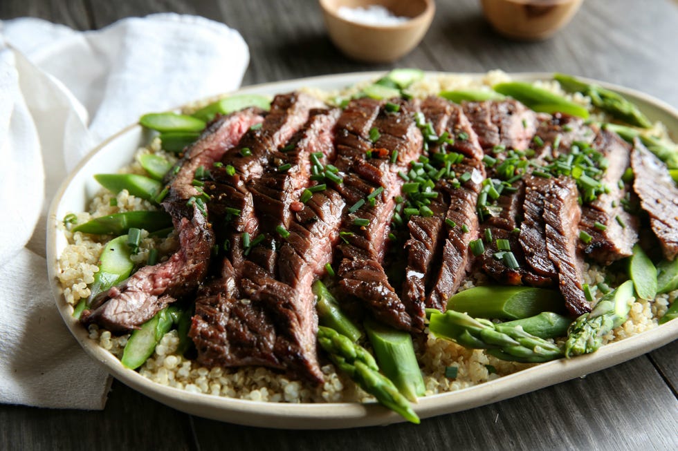 Red Wine Marinated Flank Steak with Quinoa and Asparagus Recipe
