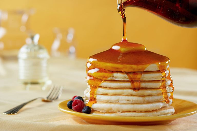 maple syrup over pancakes