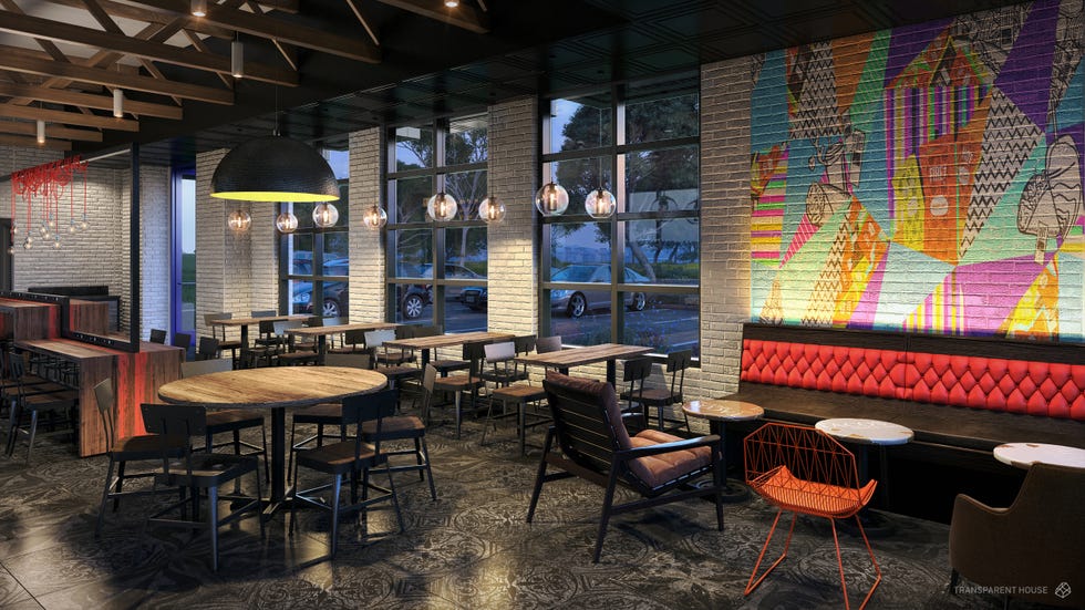 Furniture, Interior design, Table, Room, Floor, Ceiling, Interior design, Hall, Restaurant, Light fixture, 