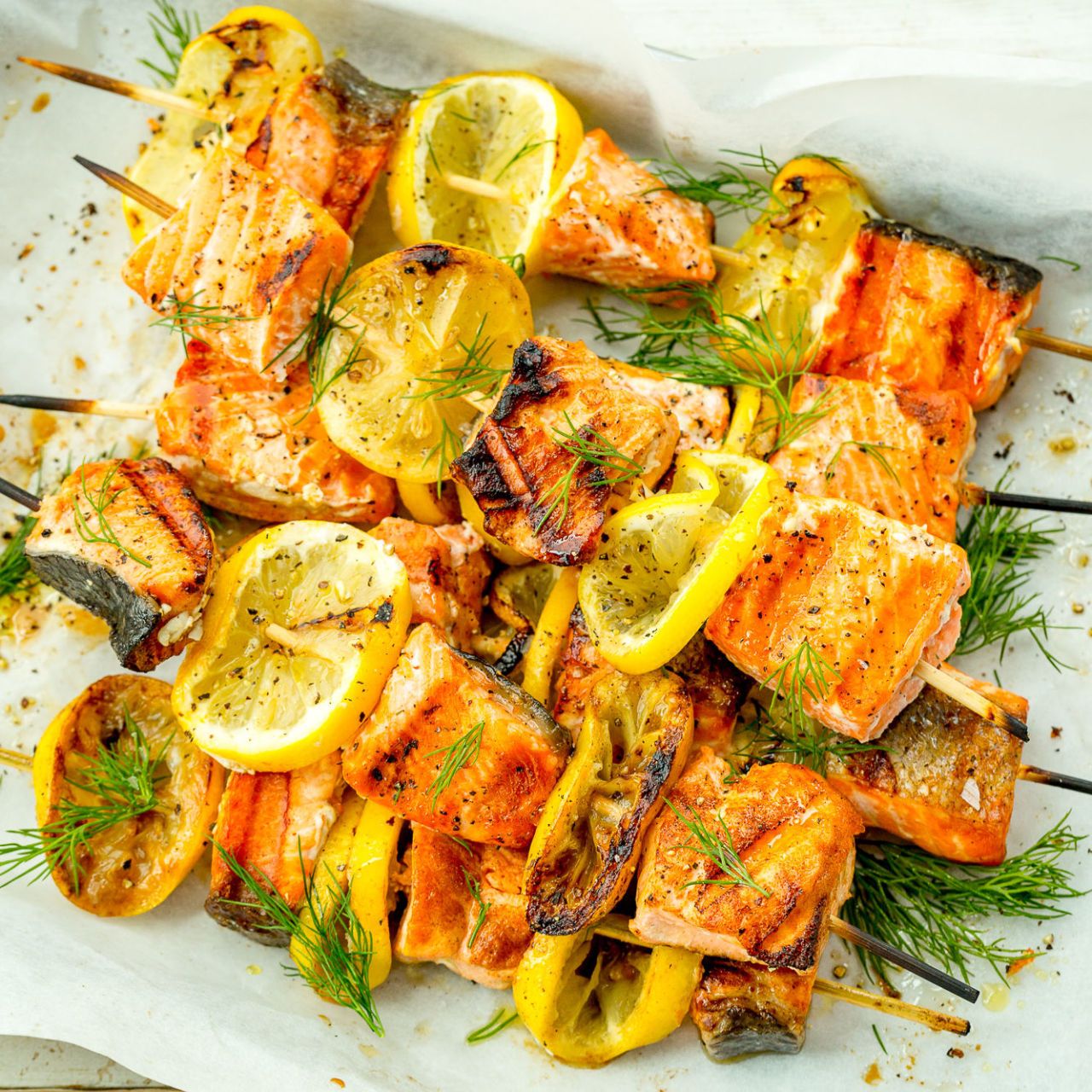 Bbq top salmon skewers