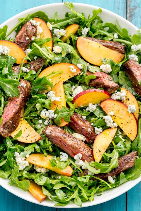 balsamic grilled steak salad with peaches