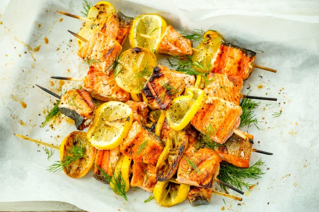 Mediterranean Salmon Skewers - Delish.com mediterranean salmon skewers