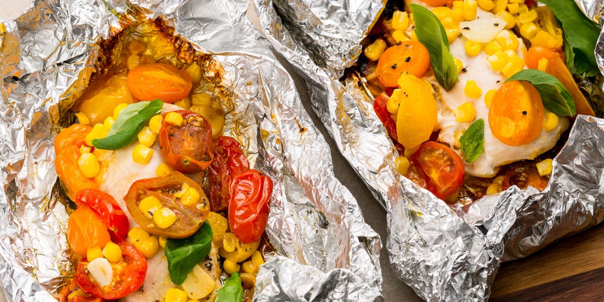 Chicken, Tomatoes, and Corn Foil Packs