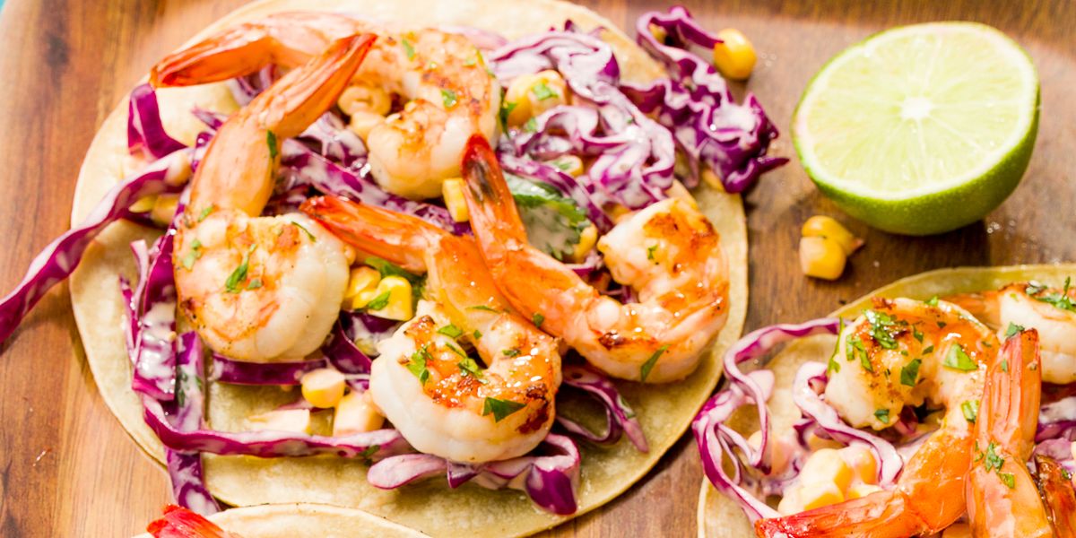 grilled shrimp tacos with sriracha slaw