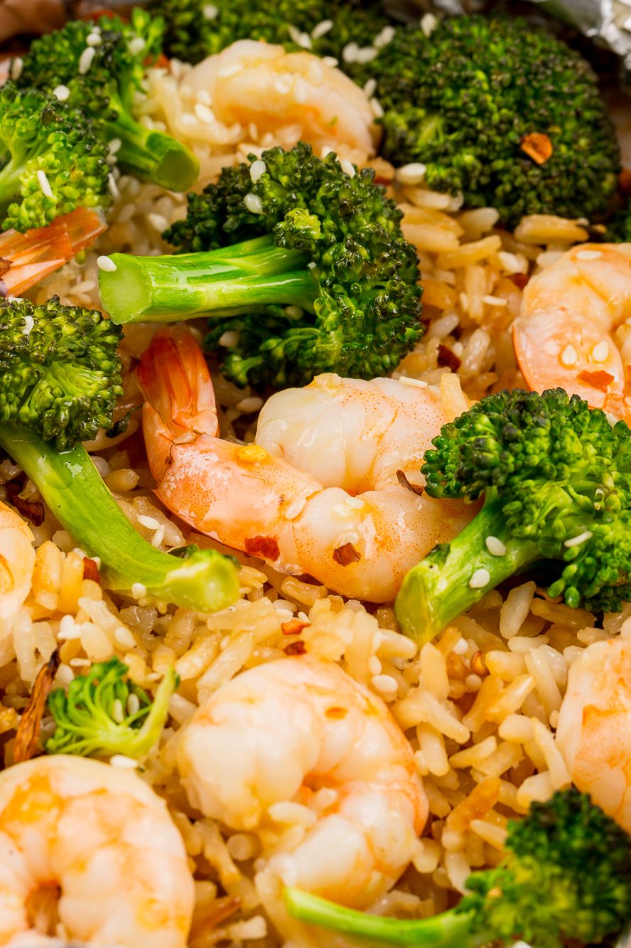 shrimp, broccoli and rice foil packs recipe