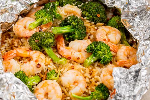 shrimp, broccoli and rice foil packs recipe