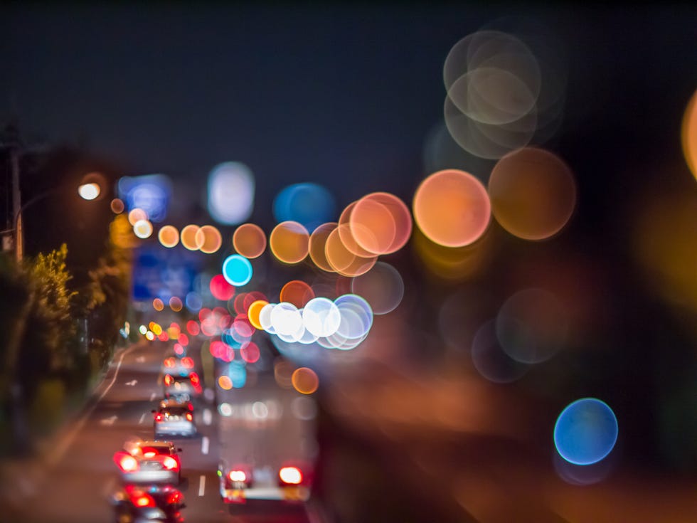 Night, Colorfulness, Amber, Light, Automotive lighting, Midnight, Circle, Thoroughfare, Traffic, Automotive tail & brake light, 