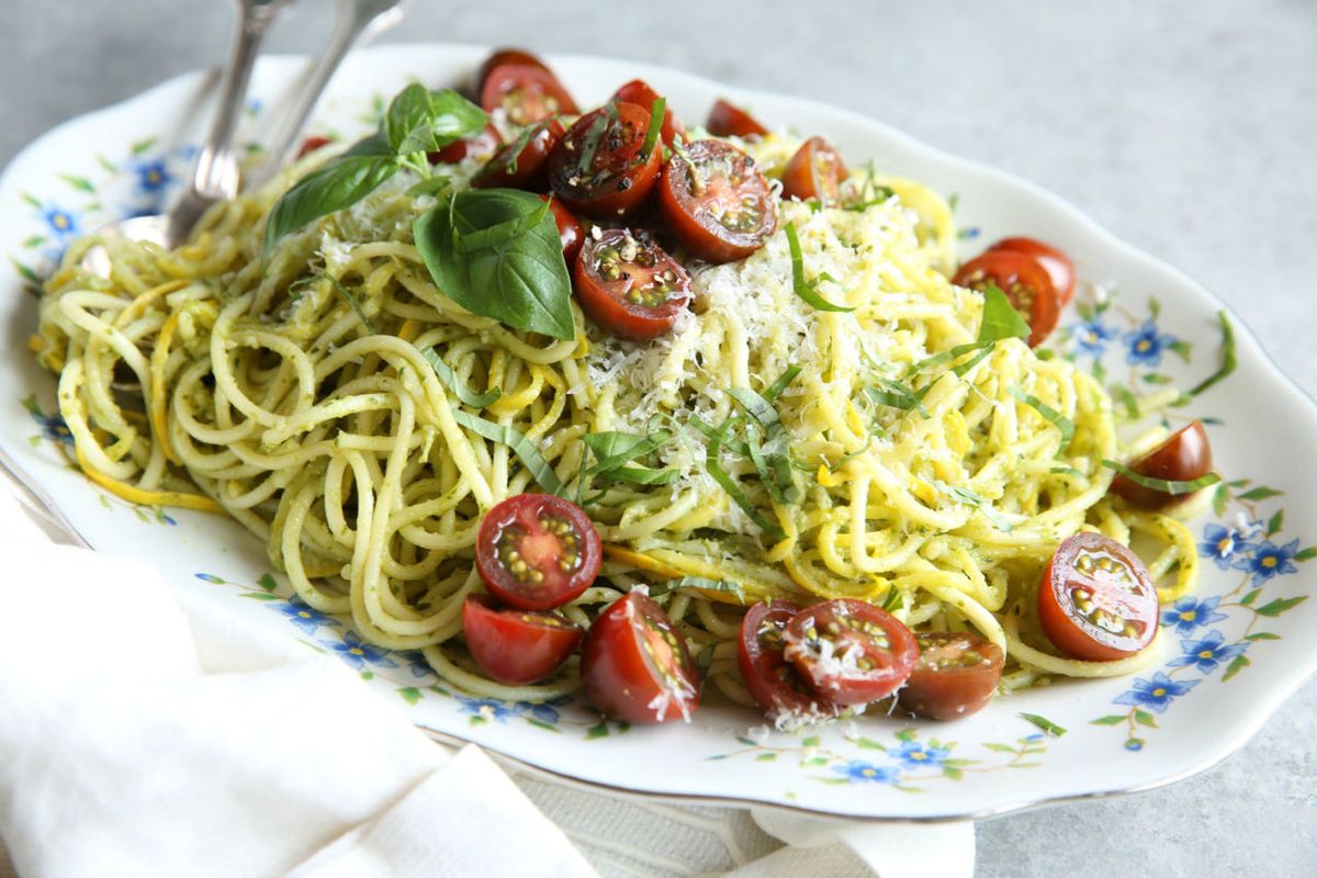 pesto spaghetti with summer squash recipe