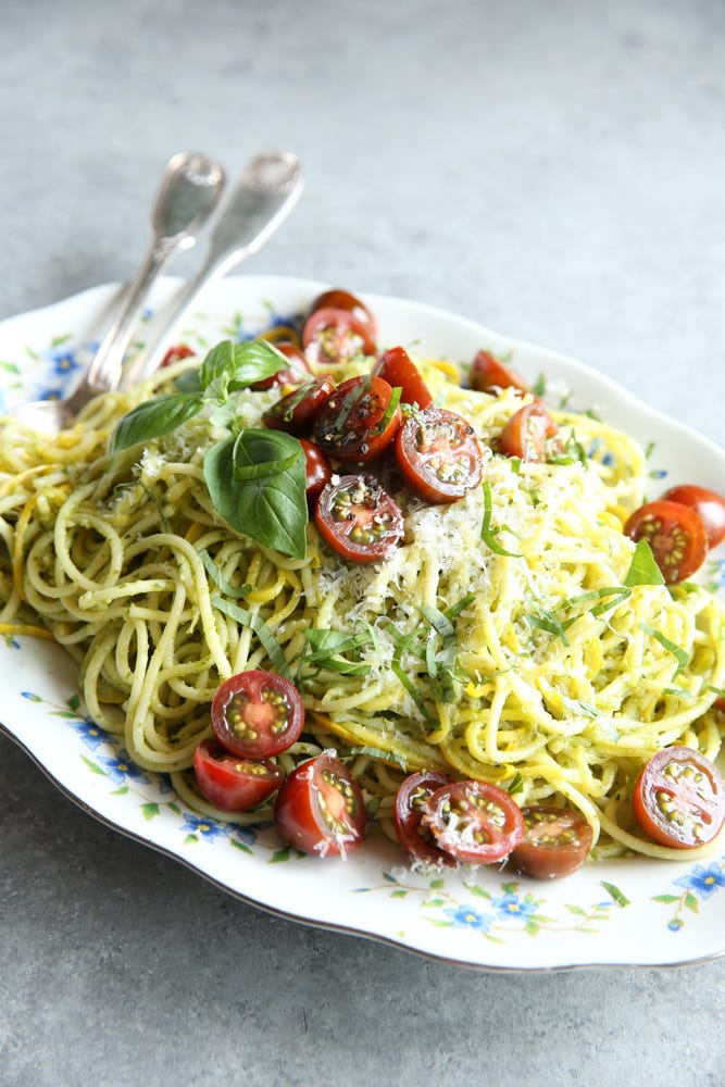 pesto spaghetti with summer squash recipe