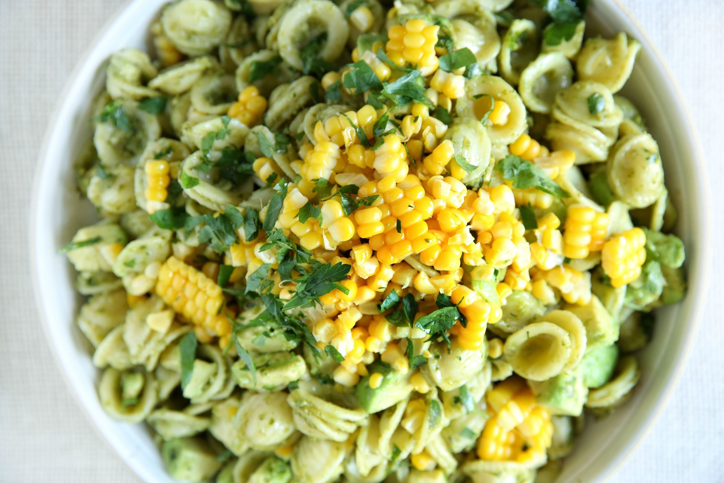 Best Avocado Pesto Pasta Salad With Fresh Corn Recipe Delish Com