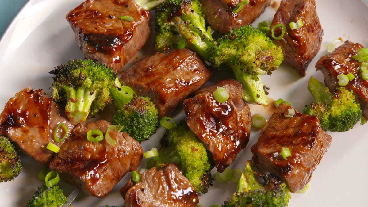 Video player poster image preview for Beef & Broccoli Kebabs